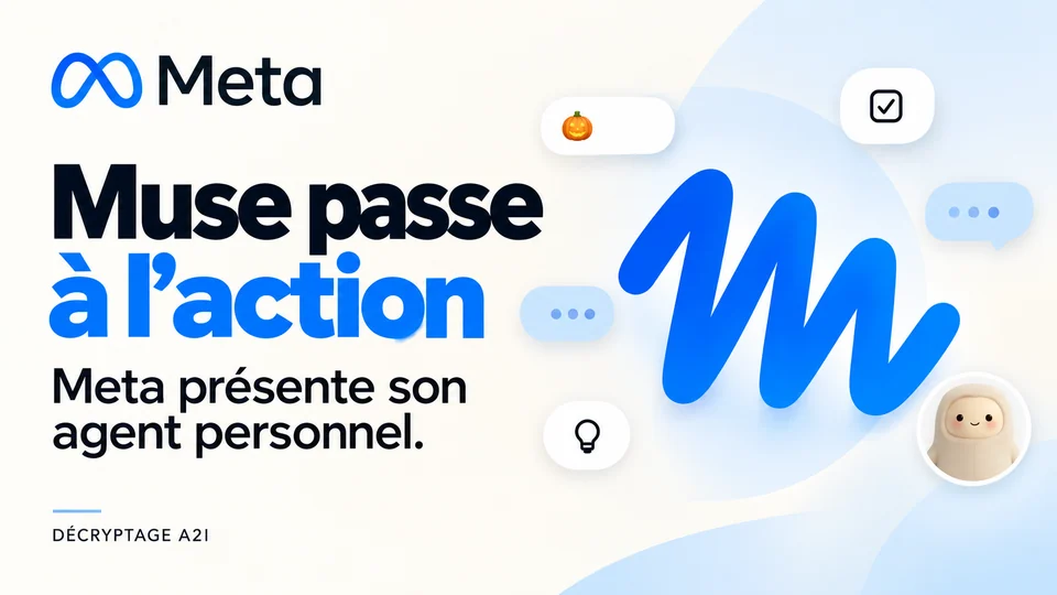 Meta — Muse passe à l’action. Meta présente son agent personnel. Bandeau éditorial illustré A2I.