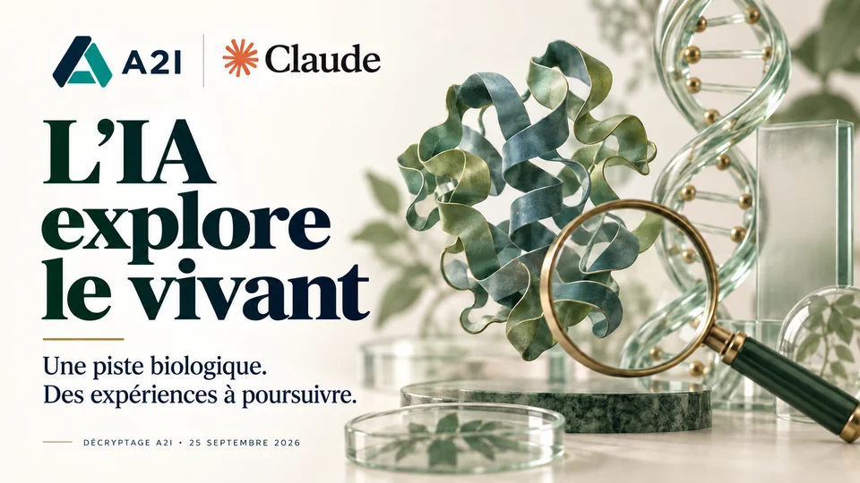 Claude — L’IA explore le vivant. Une piste biologique. Des expériences à poursuivre. Illustration conceptuelle A2I.
